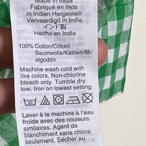 J. Crew Green Gingham Women's Top XXS Tie Neck Smocked Cotton Woven Casual Chic - Picture 9 of 16